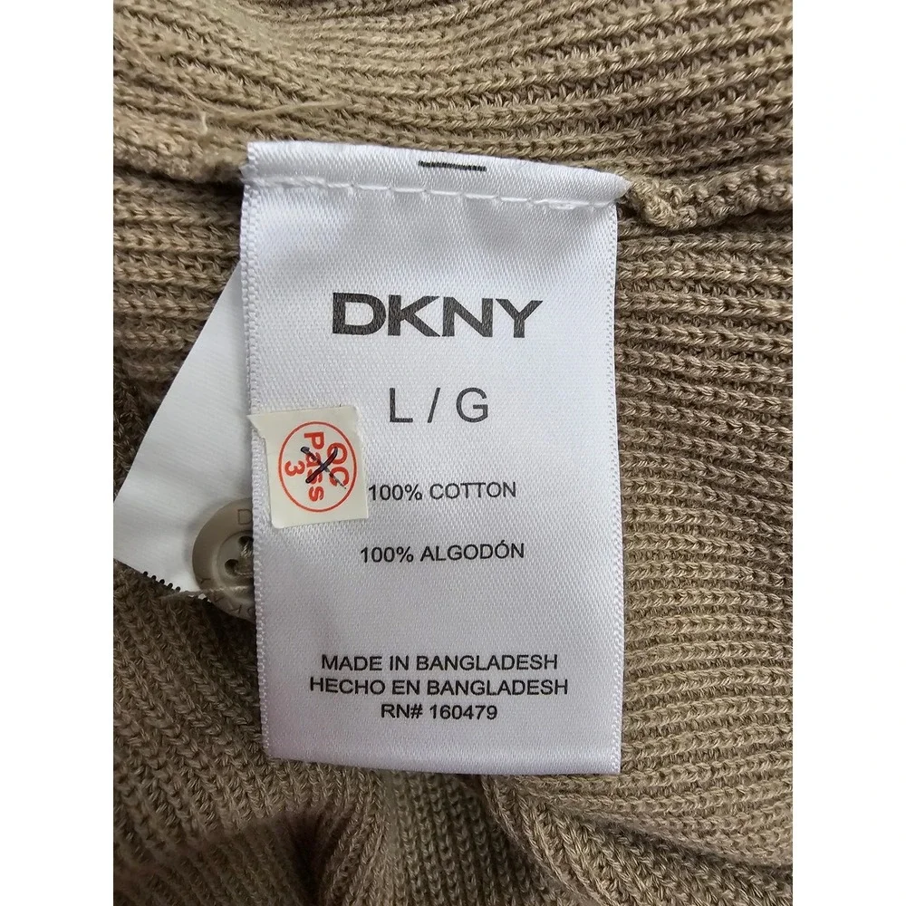 DKNY Mens Sweater Polo Shirt Tan Ribbed Short Sleeve Cotton DK35SR2402 NEW‎